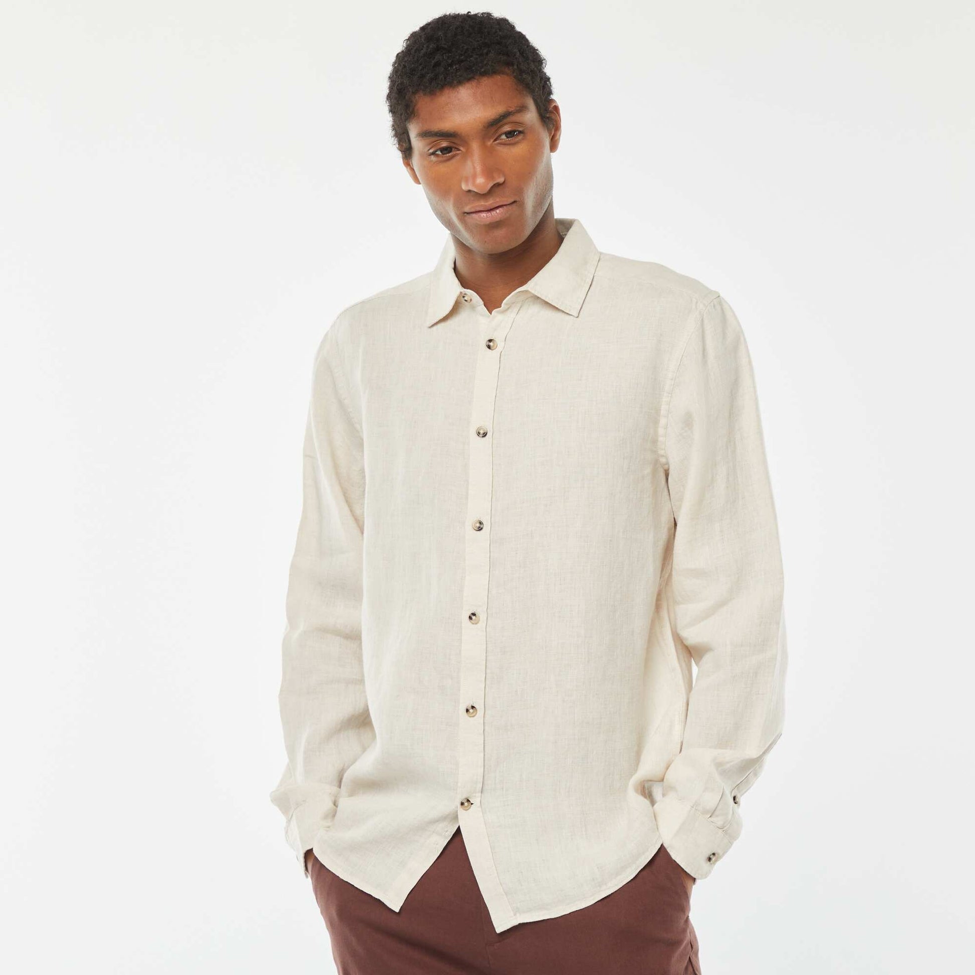 Chemise regular en lin BEIGE