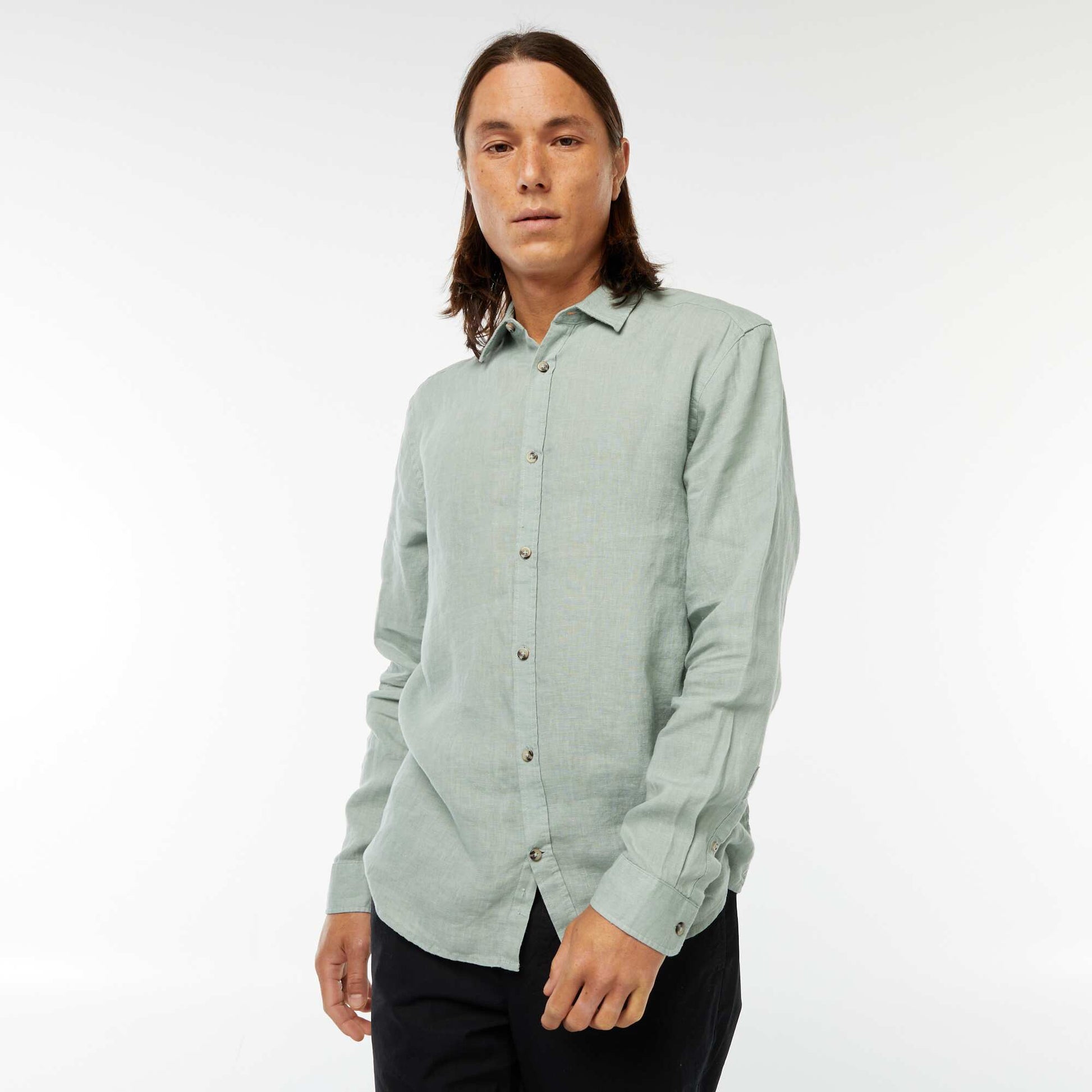 Chemise regular en lin VERT