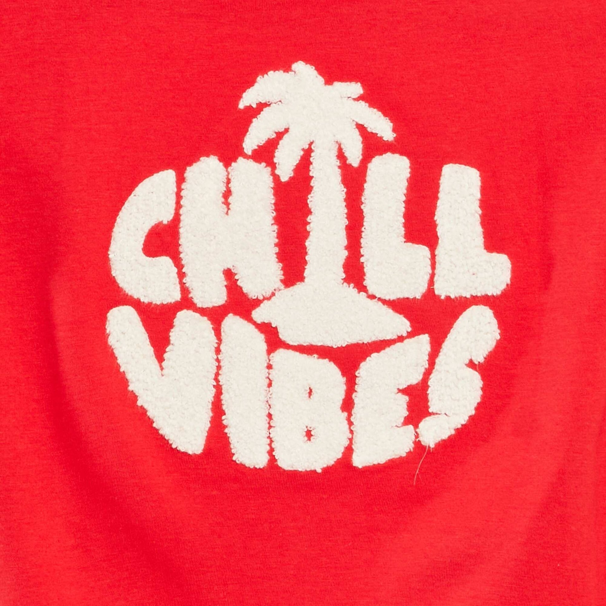 T-shirt en jersey avec inscription en maille bouclette ROUGE