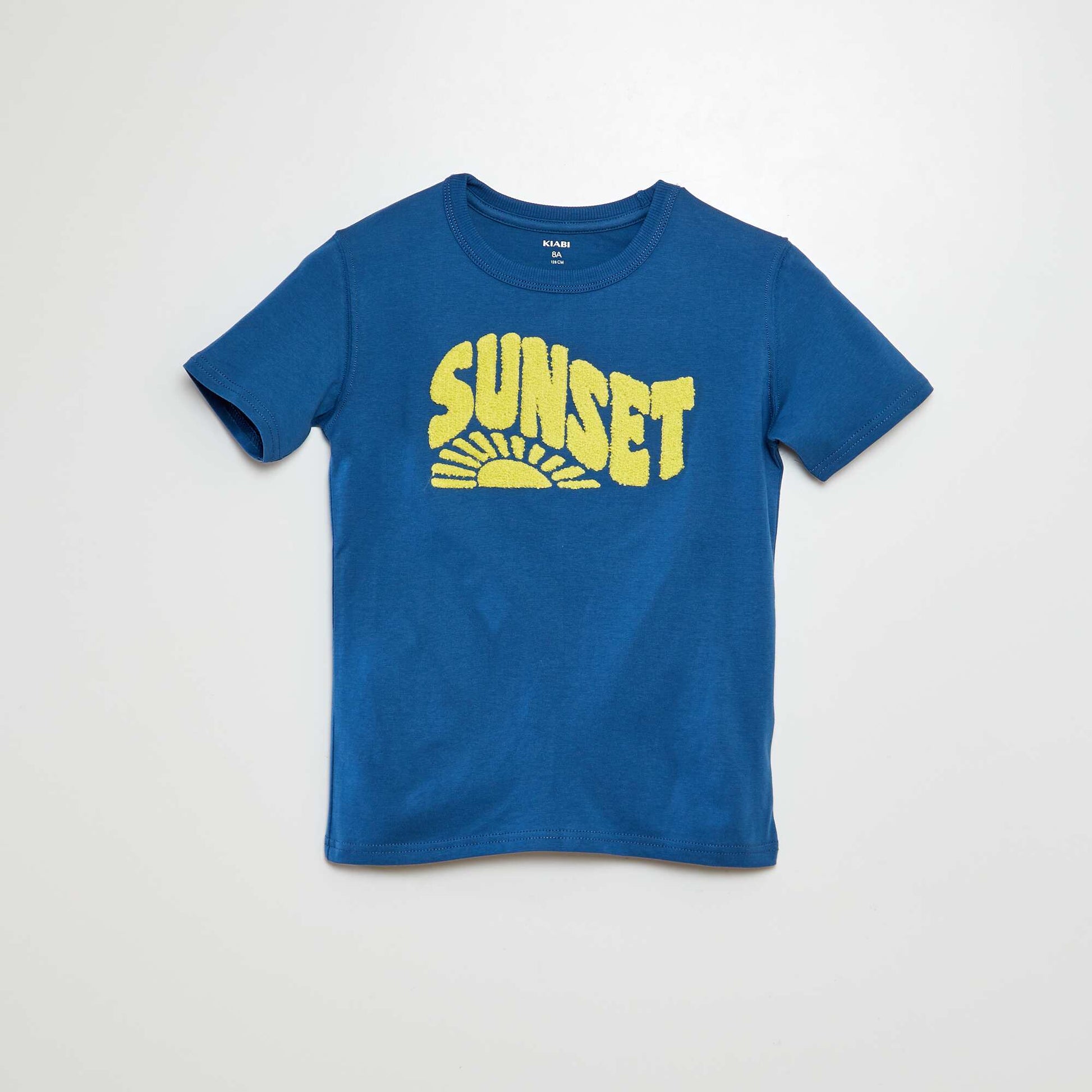 T-shirt en jersey avec inscription en maille bouclette BLEU