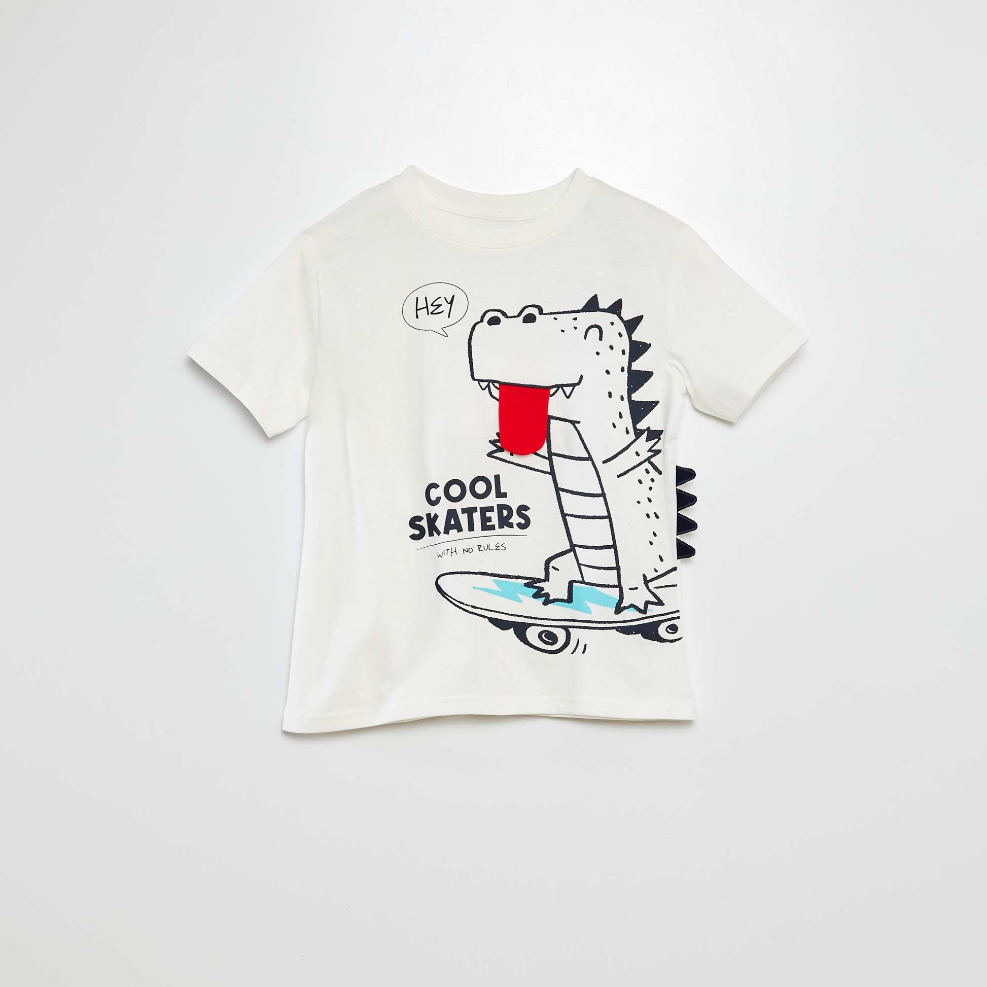 T-shirt à manches courtes et col rond avec imprimé en relief BLANC