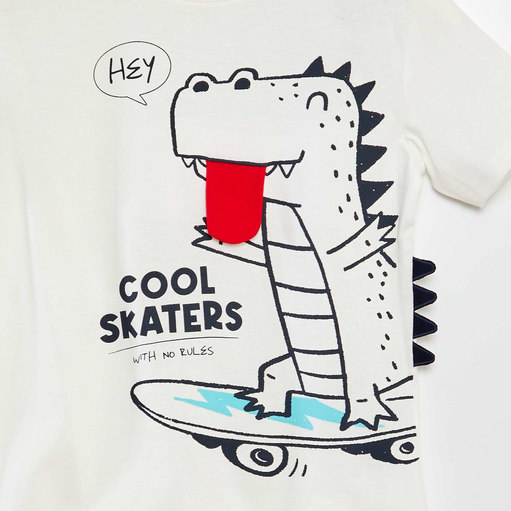 T-shirt à manches courtes et col rond avec imprimé en relief BLANC