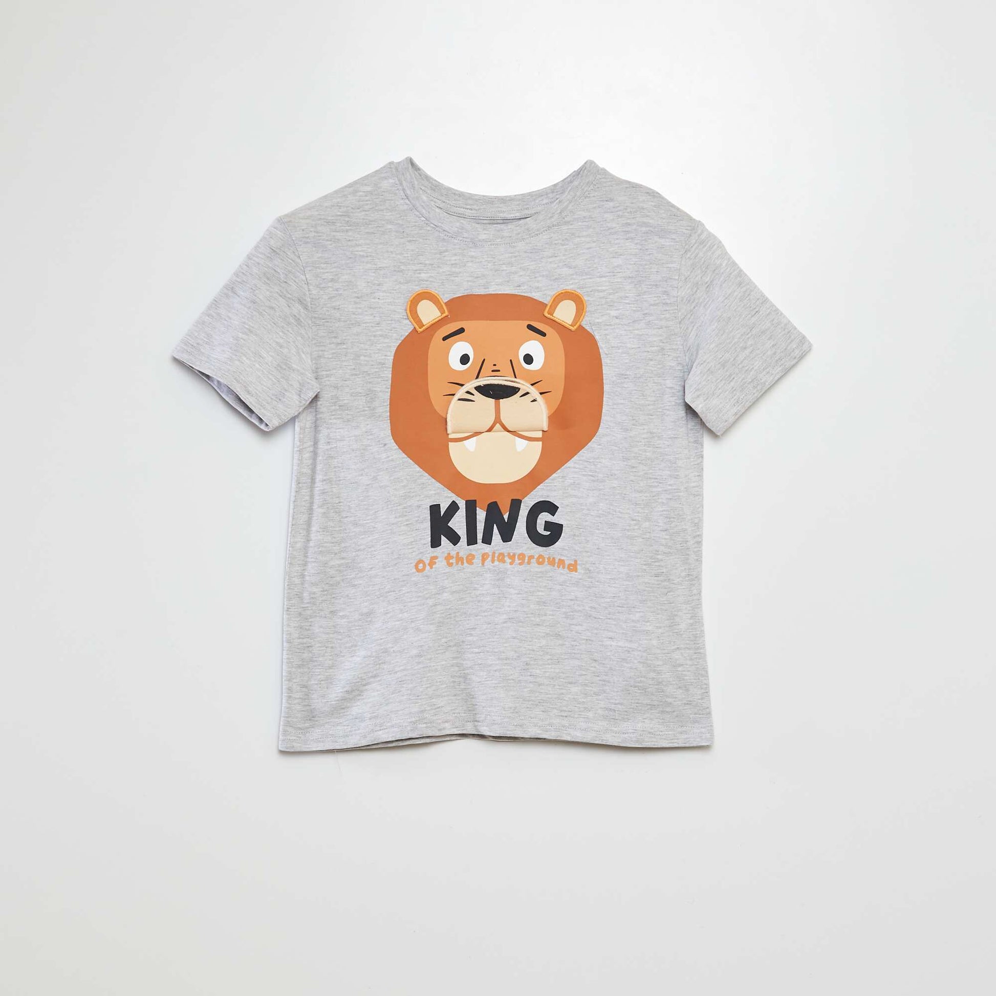 T-shirt à manches courtes et col rond avec imprimé en relief GRIS