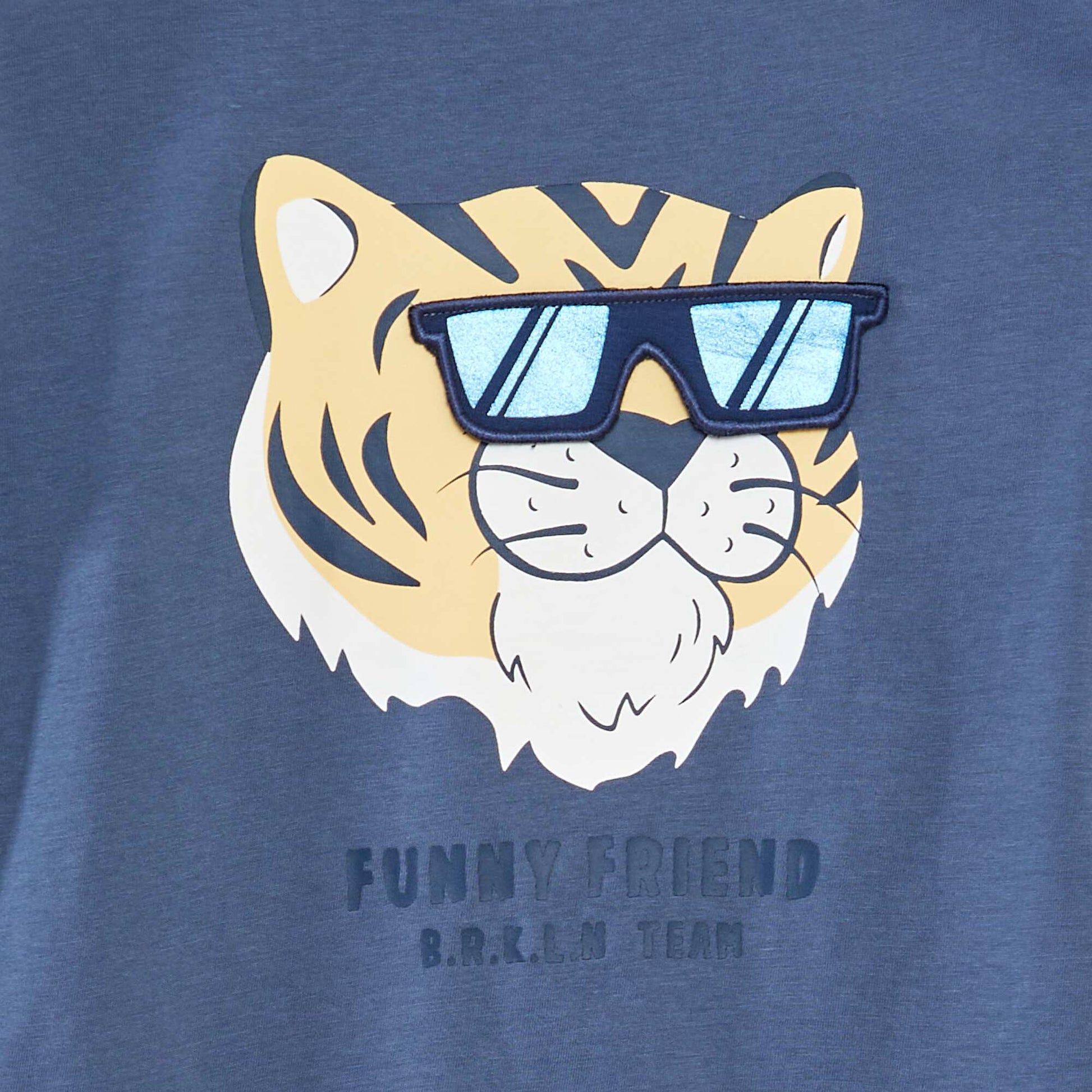T-shirt à manches courtes et col rond avec imprimé en relief BLEU