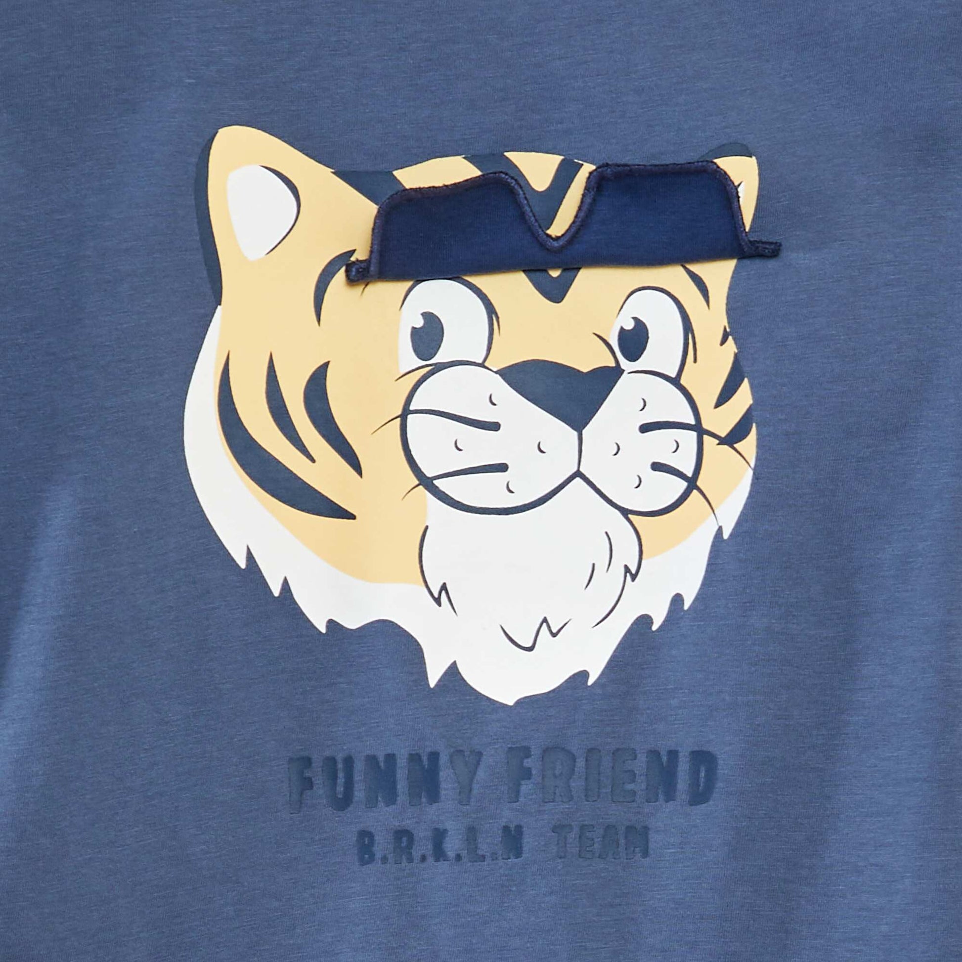 T-shirt à manches courtes et col rond avec imprimé en relief BLEU
