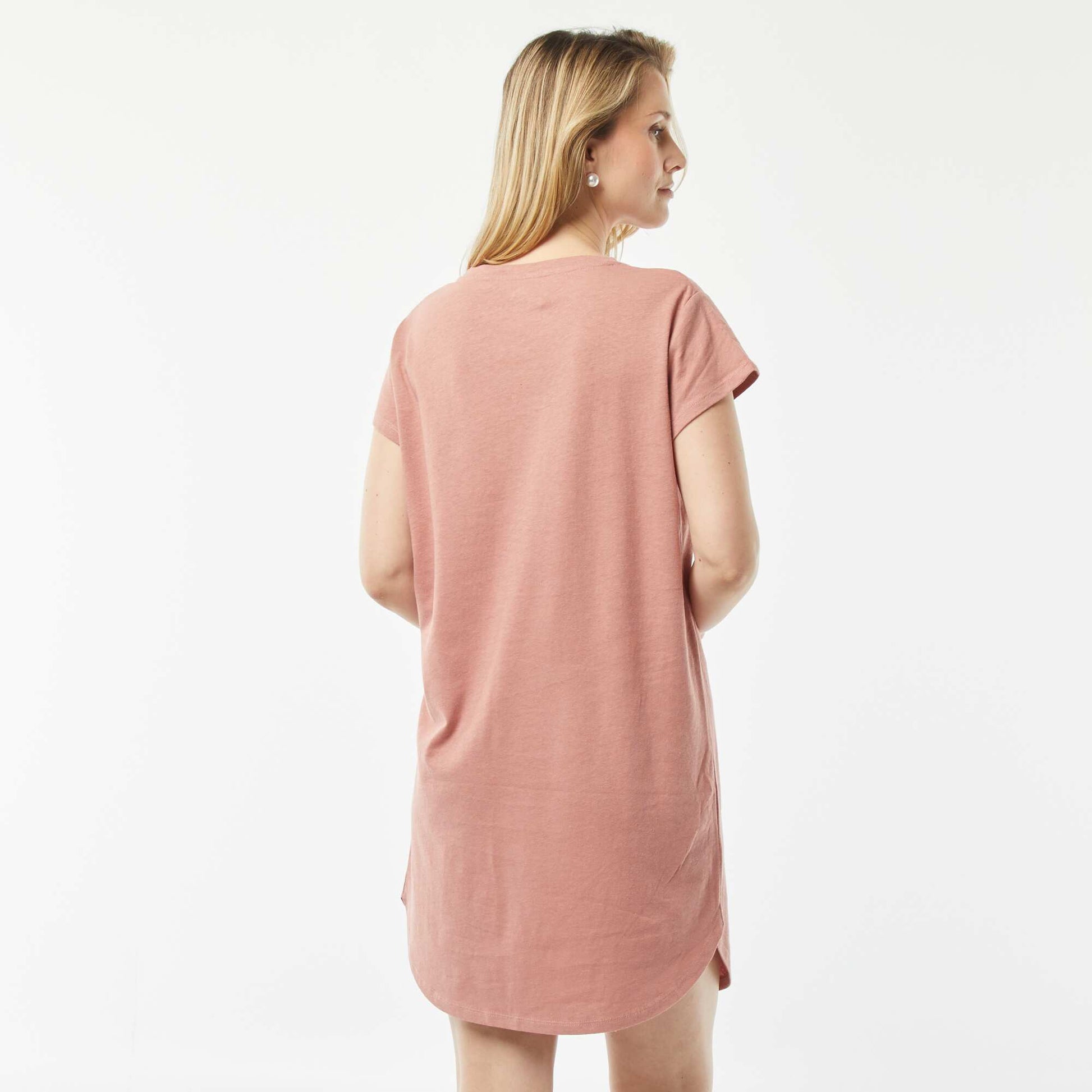 Chemise de nuit coupe tee-shirt en lin mélangé VIEUX ROSE