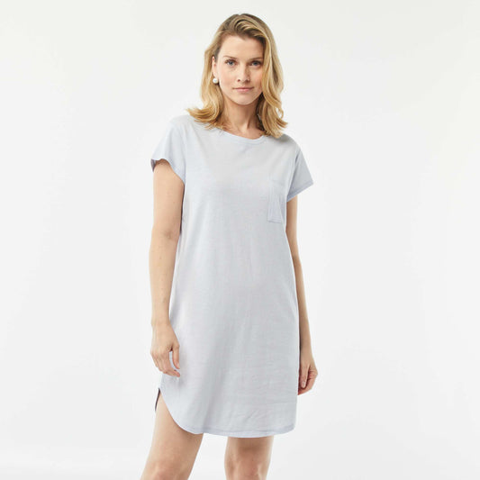 Chemise de nuit coupe tee-shirt en lin mélangé BLEU CIEL