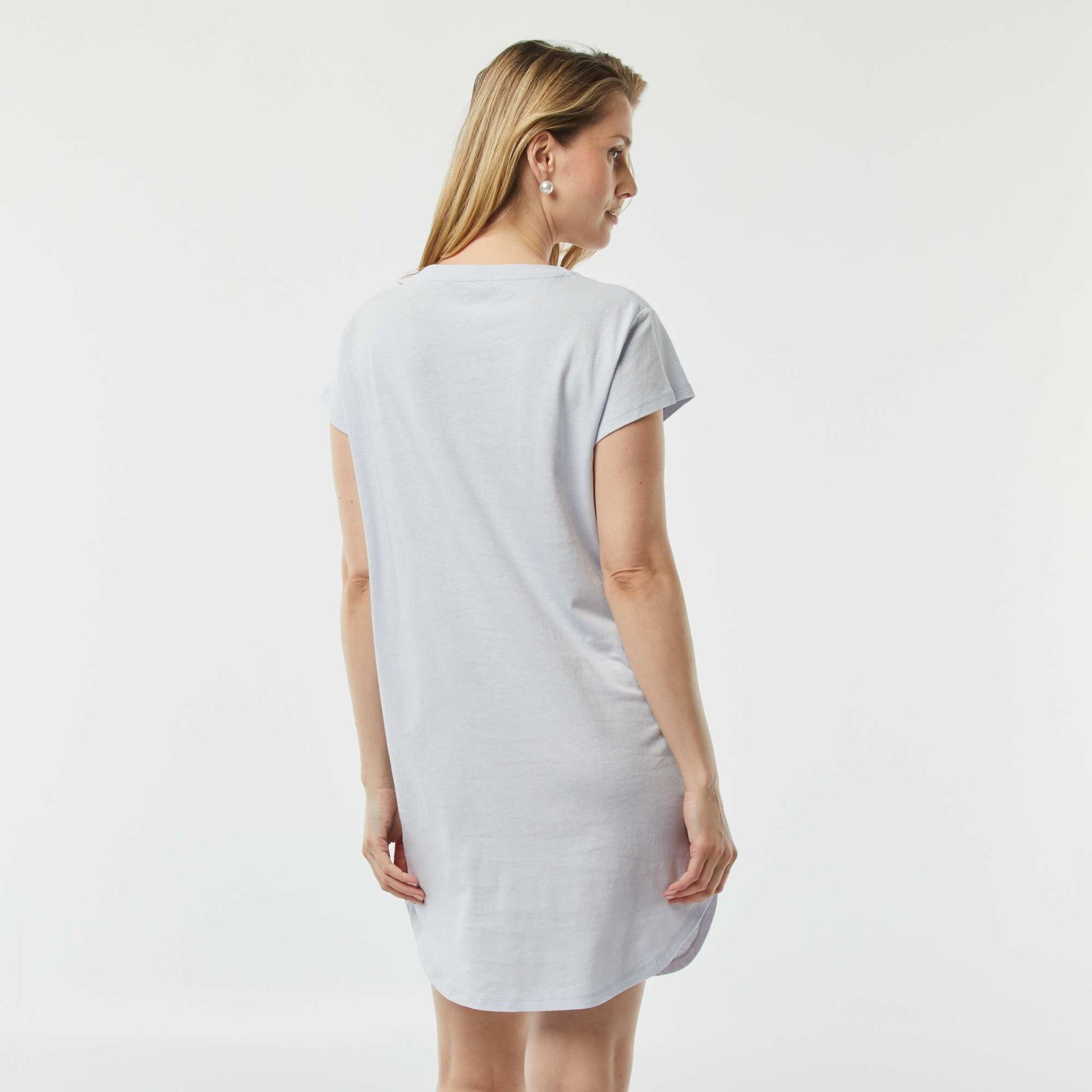 Chemise de nuit coupe tee-shirt en lin mélangé BLEU CIEL