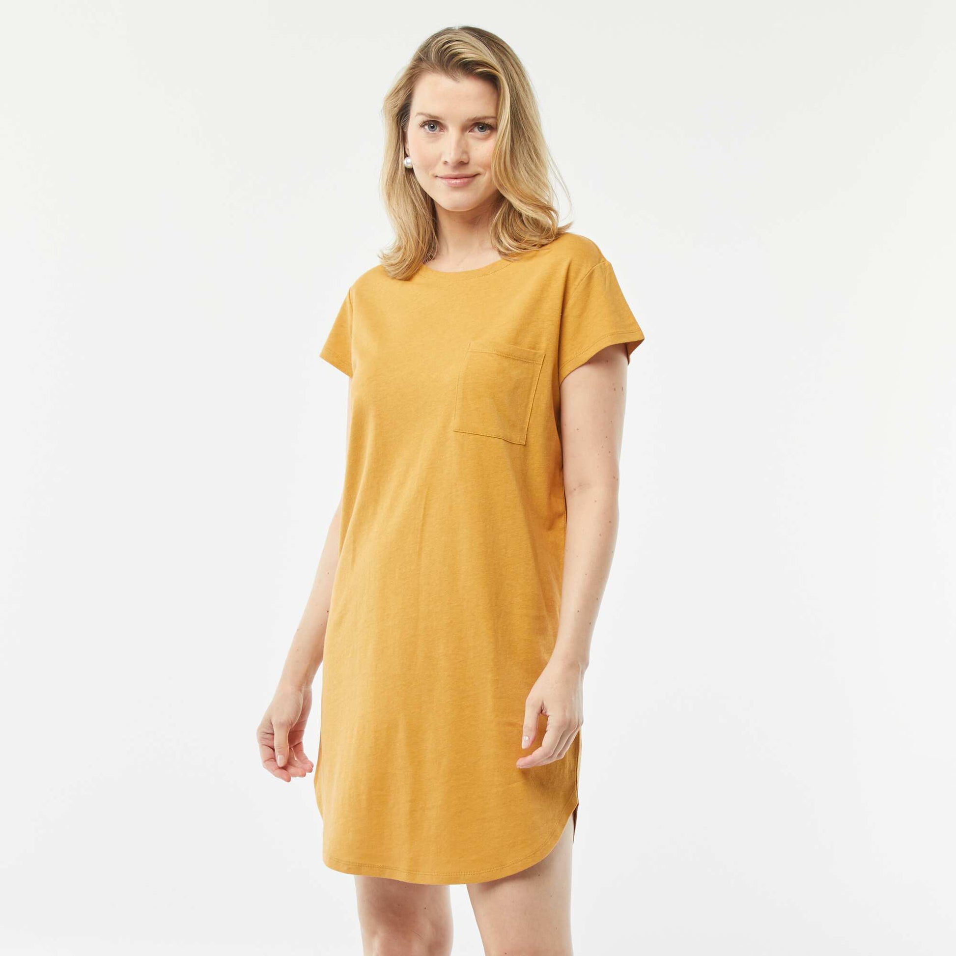 Chemise de nuit coupe tee-shirt en lin mélangé MOUTARDE
