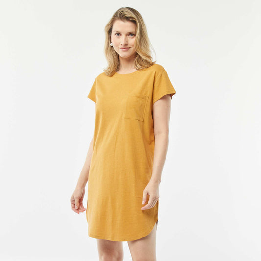 Chemise de nuit coupe tee-shirt en lin mélangé MOUTARDE