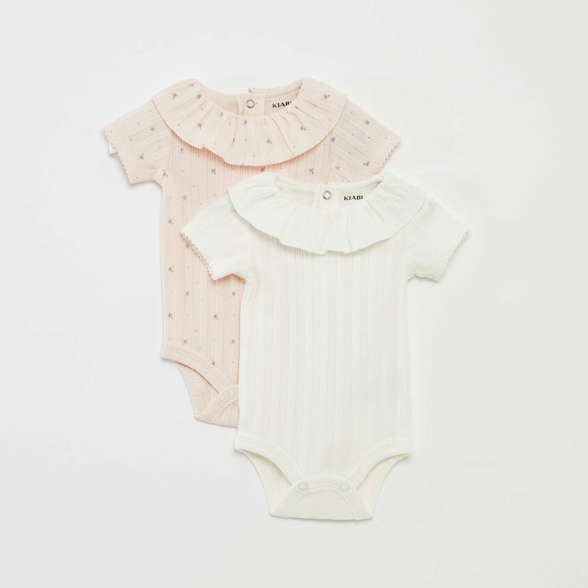Lot de 2 bodies en pointelle avec col fantaisiste ROSE