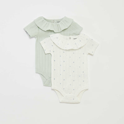 Lot de 2 bodies en pointelle avec col fantaisiste BLANC