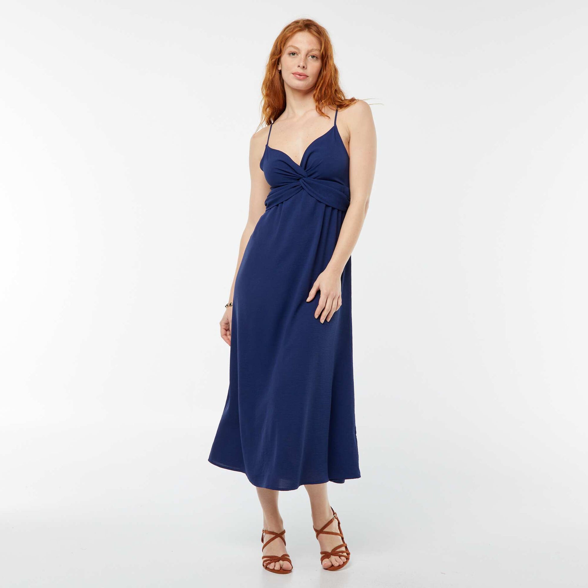 Robe longue avec un effet nouer et drapé devant BLEU