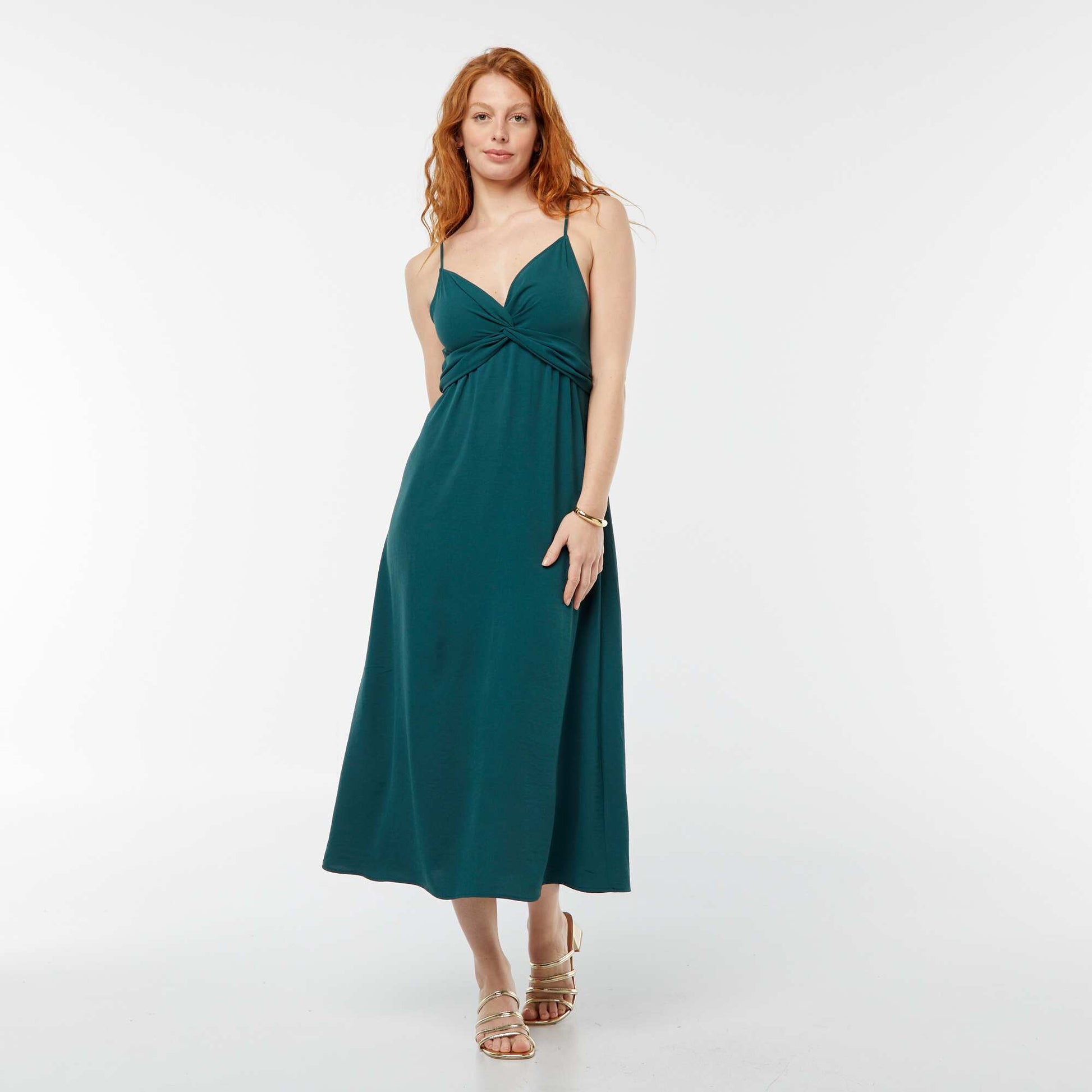 Robe longue avec un effet nouer et drapé devant BLEU