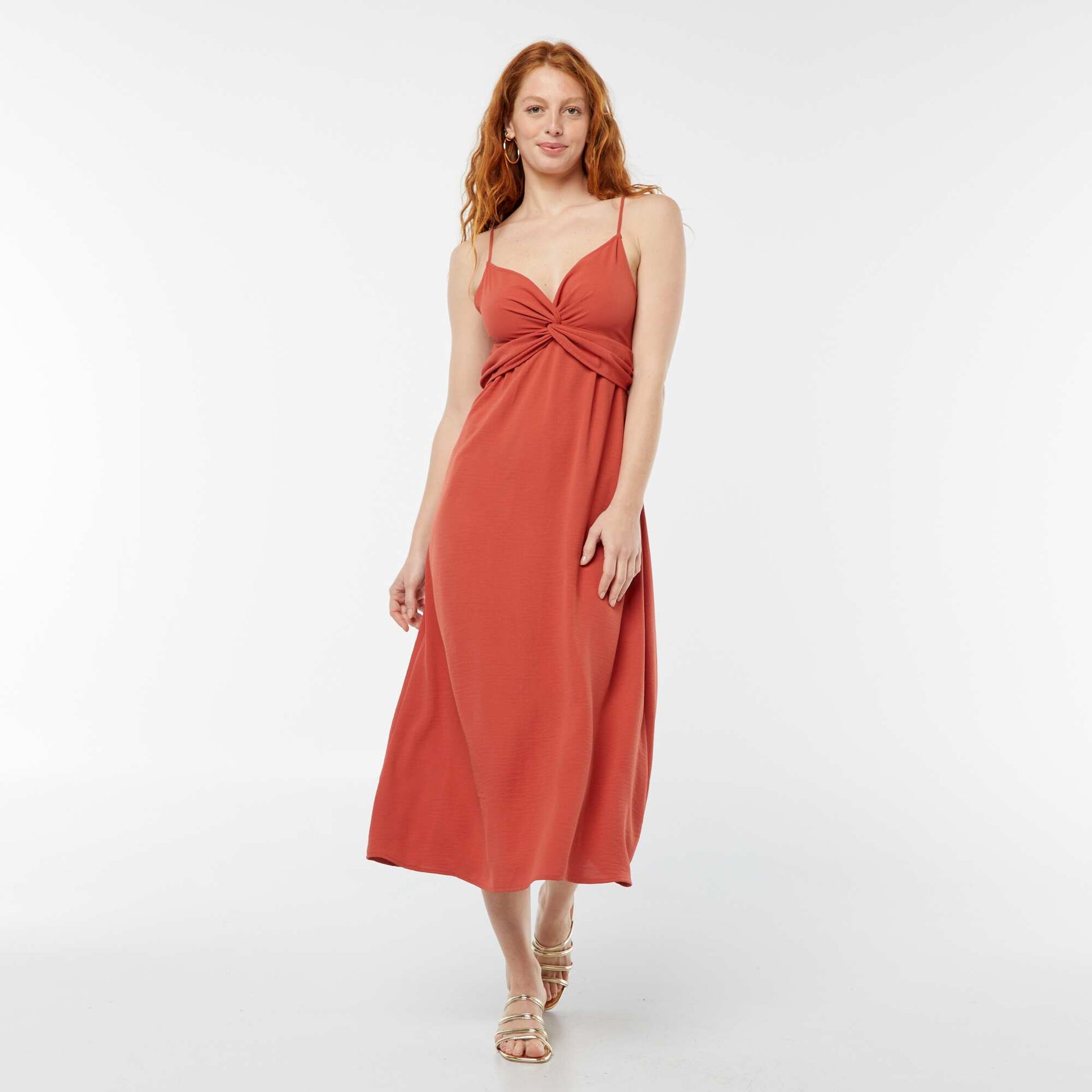 Robe longue avec un effet nouer et drapé devant ORANGE
