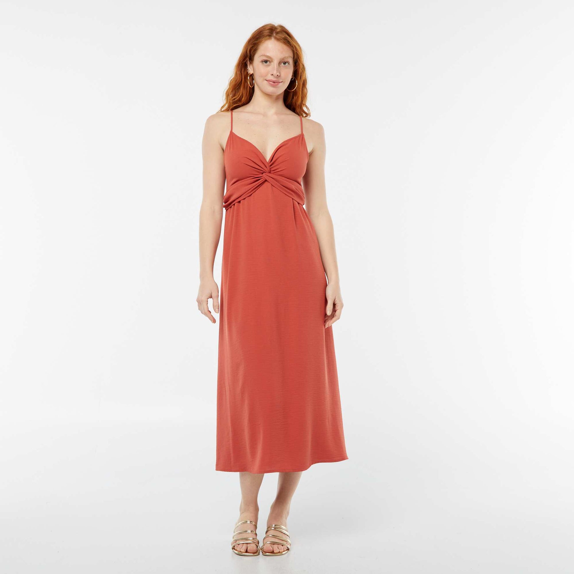 Robe longue avec un effet nouer et drapé devant ORANGE