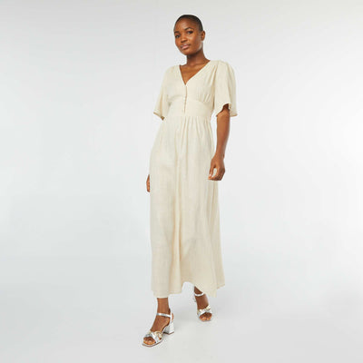 Robe longue en lin mélangé BEIGE