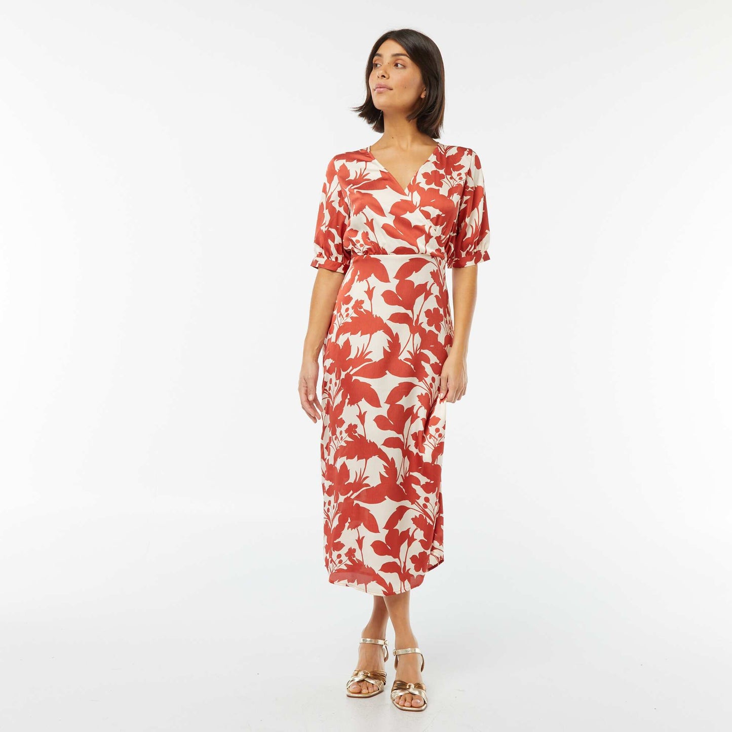 Robe midi à motif avec col croisé ROUGE