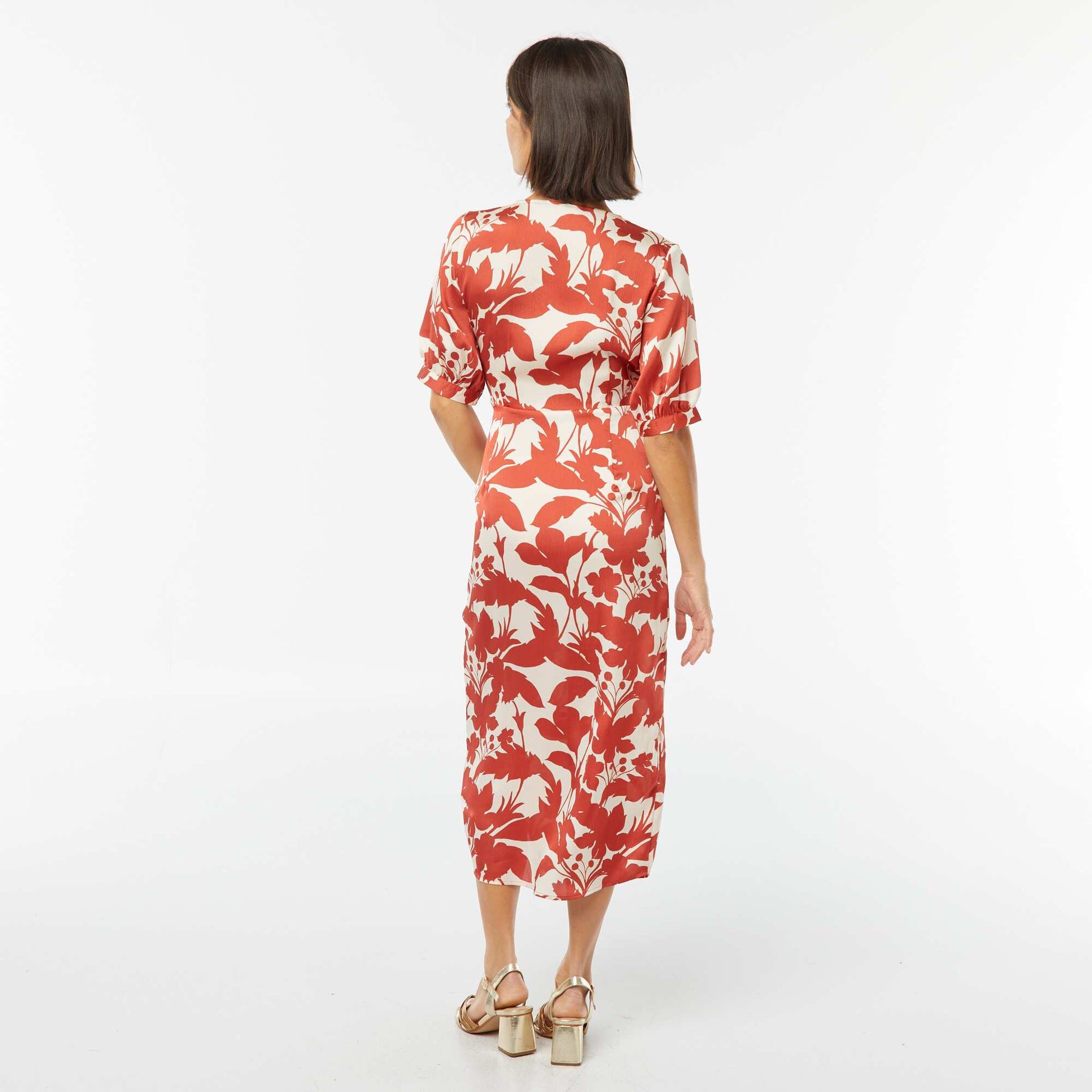 Robe midi à motif avec col croisé ROUGE