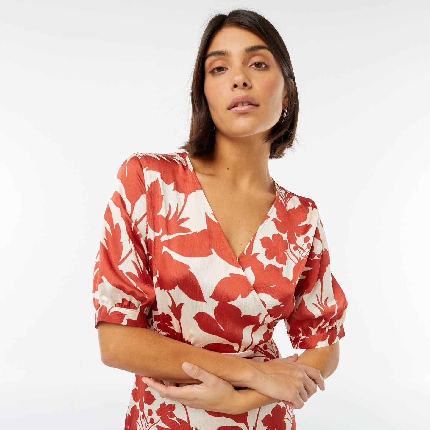 Robe midi à motif avec col croisé ROUGE
