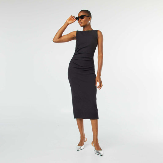 Robe midi froncée sans manches NOIR