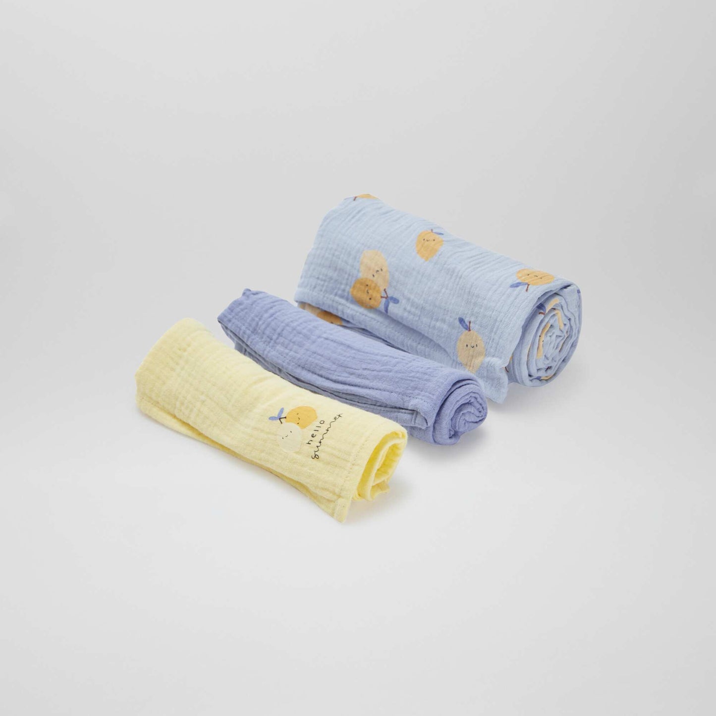 Lot de 3 langes - 2 de 60 x 60 et 1 de 100 x 120 cm BLEU