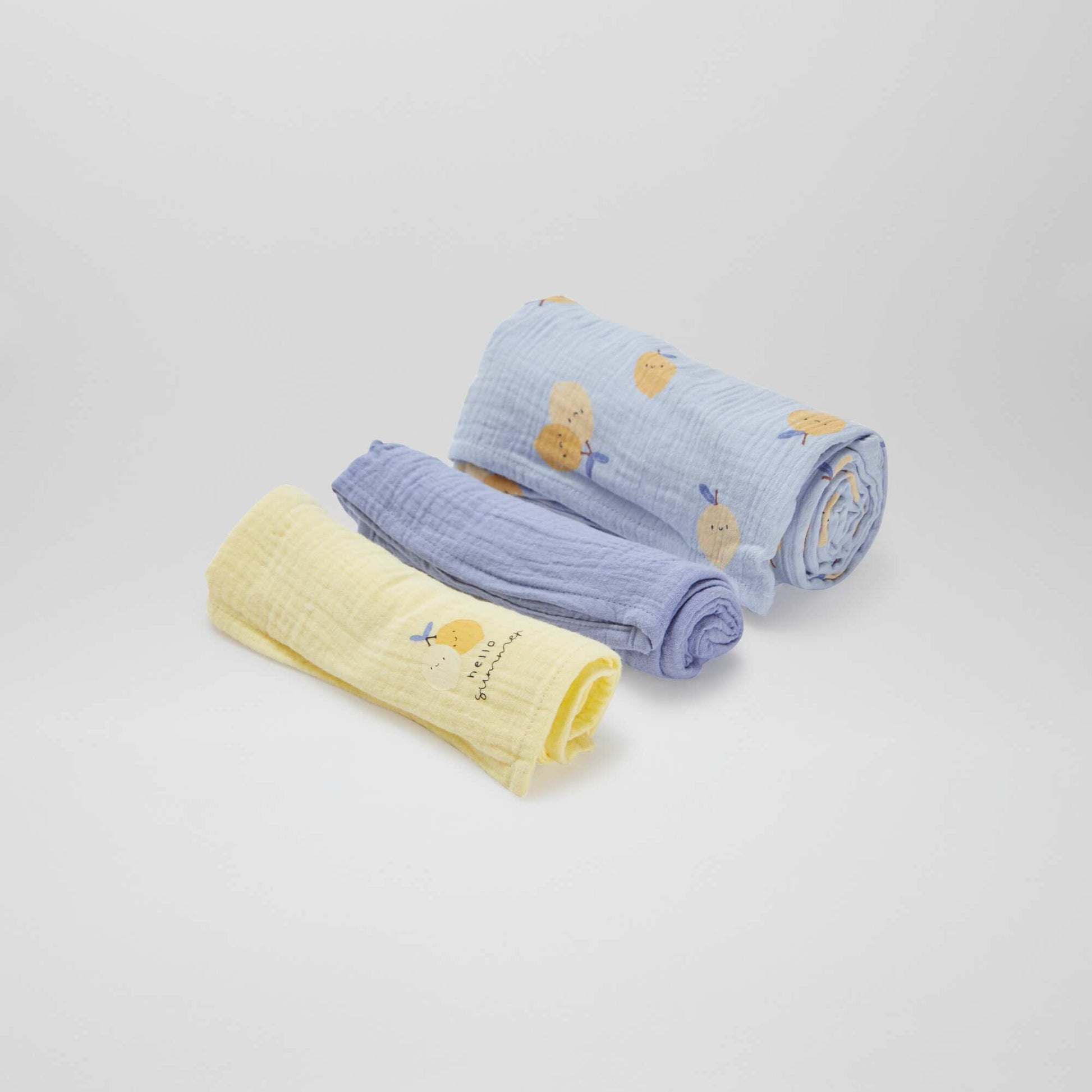 Lot de 3 langes - 2 de 60 x 60 et 1 de 100 x 120 cm BLEU