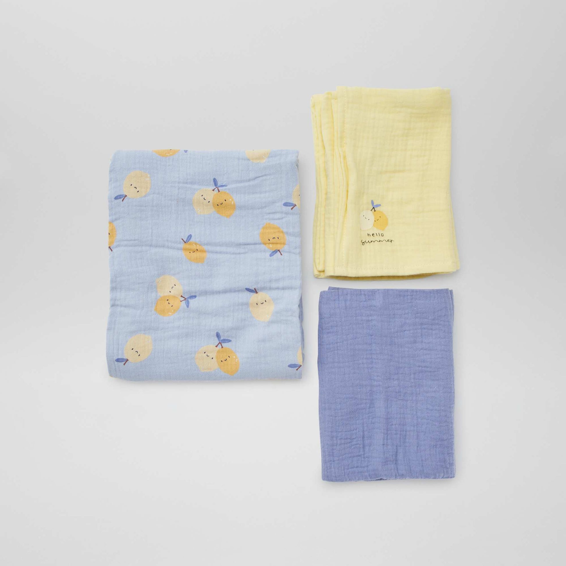 Lot de 3 langes - 2 de 60 x 60 et 1 de 100 x 120 cm BLEU