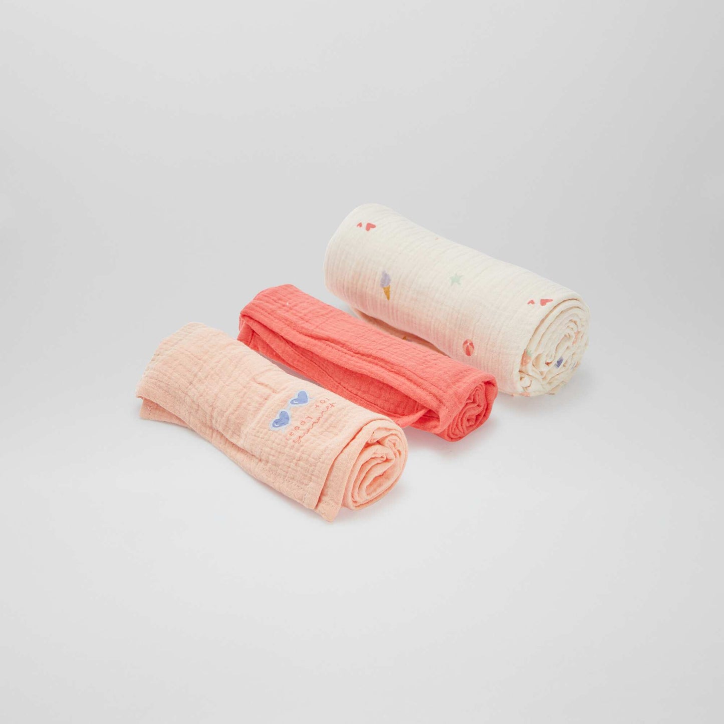 Lot de 3 langes - 2 de 60 x 60 et 1 de 100 x 120 cm ROSE