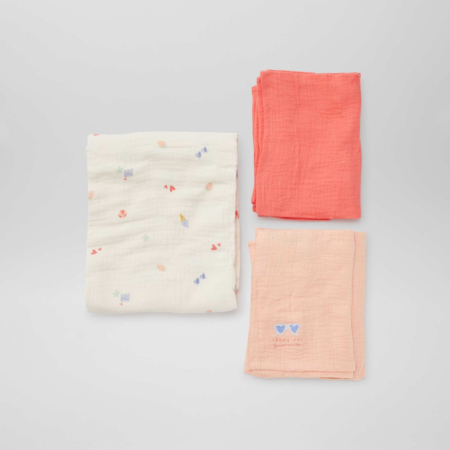 Lot de 3 langes - 2 de 60 x 60 et 1 de 100 x 120 cm ROSE