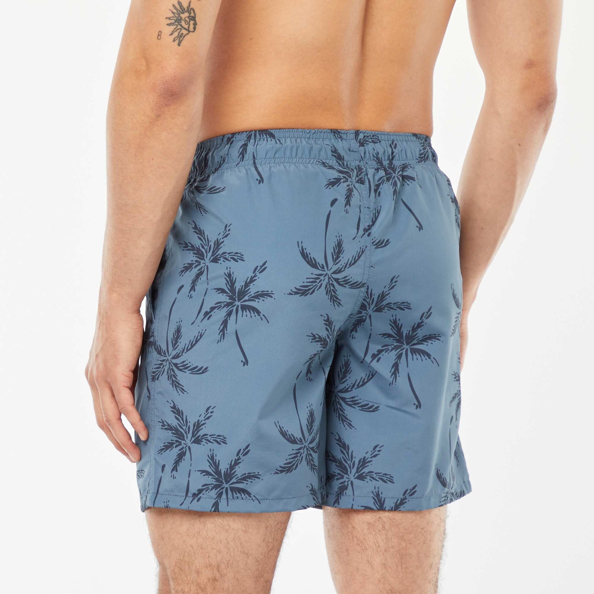 Short de bain motifs palmiers BLEU