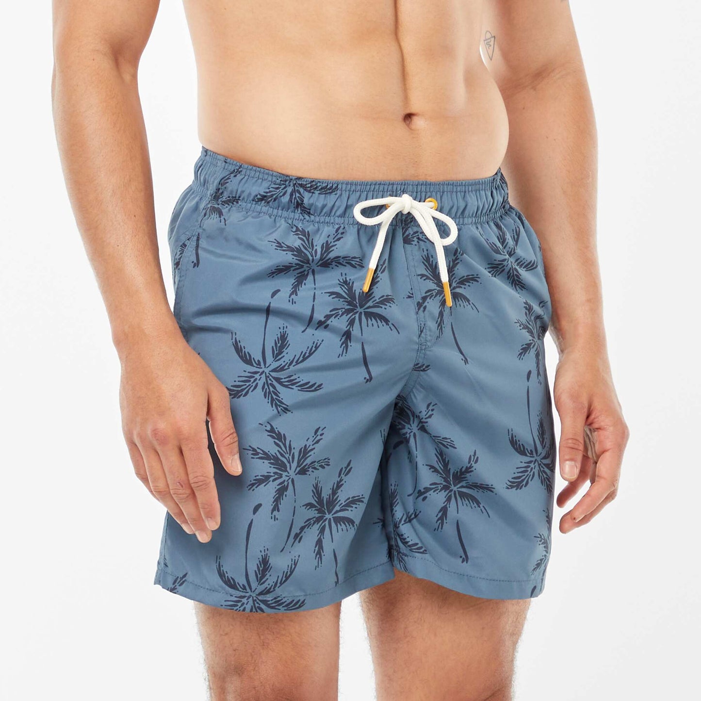 Short de bain motifs palmiers BLEU