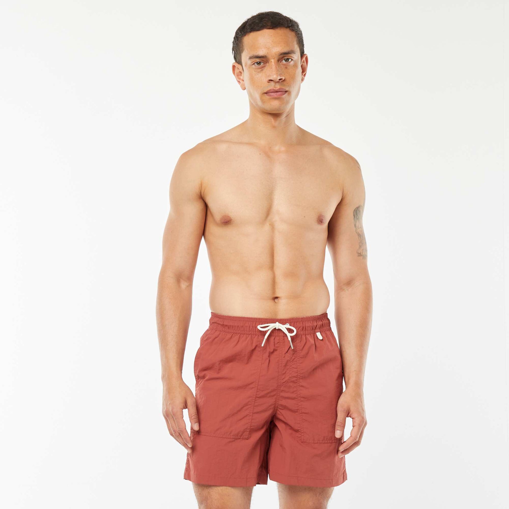 Short de bain basique intérieur rayé ROUGE