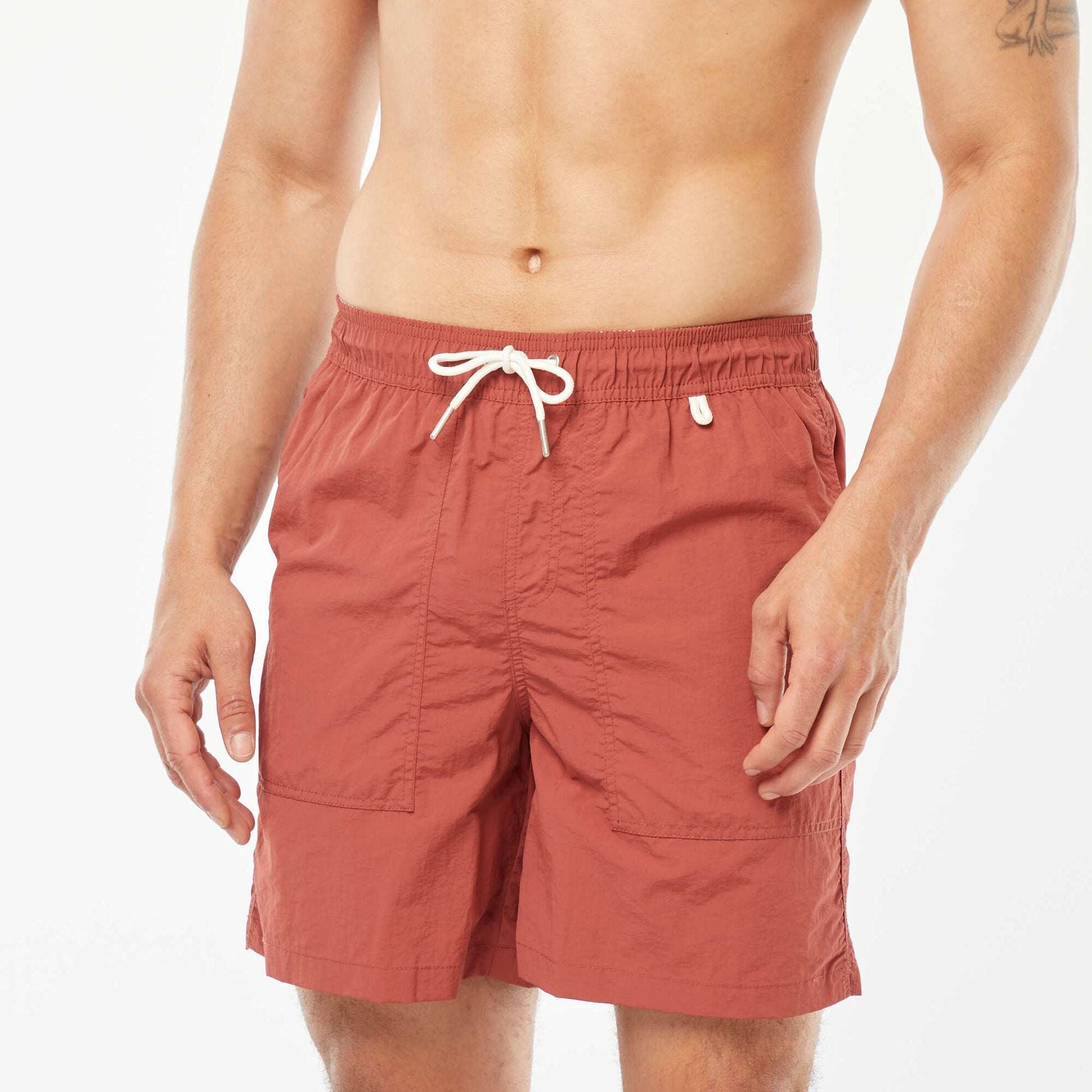 Short de bain basique intérieur rayé ROUGE