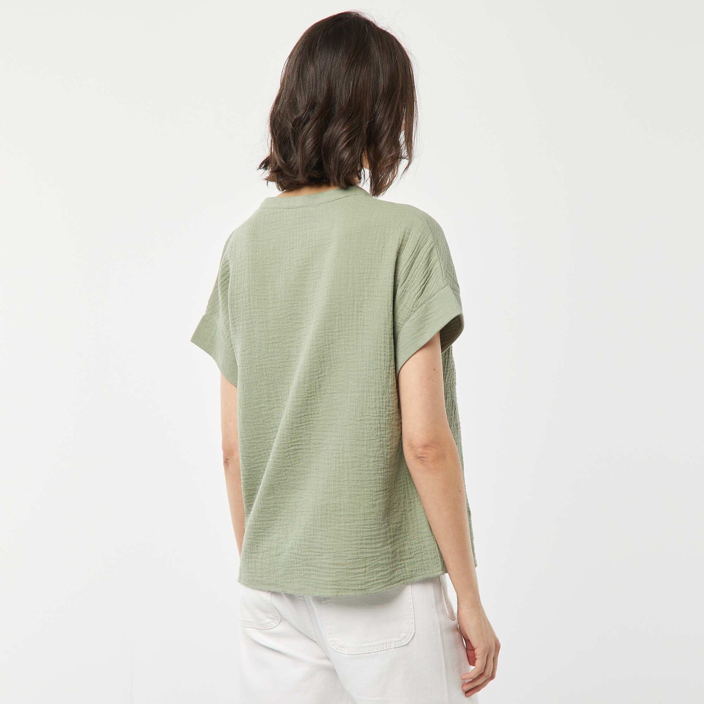 Blouse en gaze de coton avec broderies BLEU