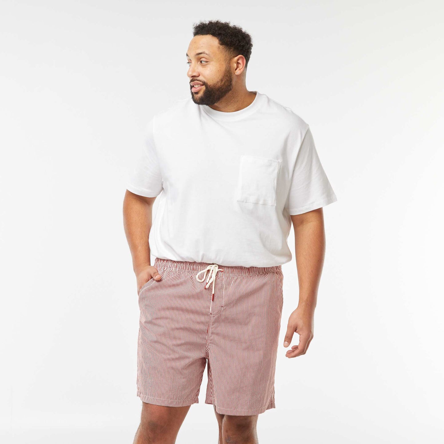 Short de bain rayé en seersucker ROUGE