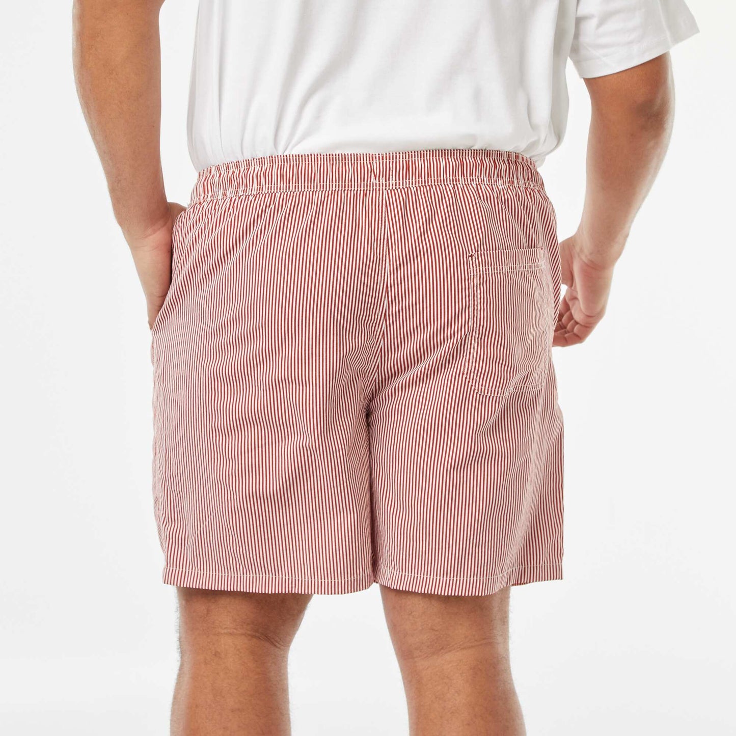 Short de bain rayé en seersucker ROUGE