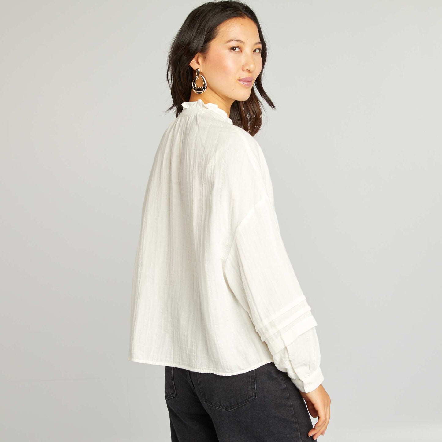 Chemise en gaze de coton brodée Beige