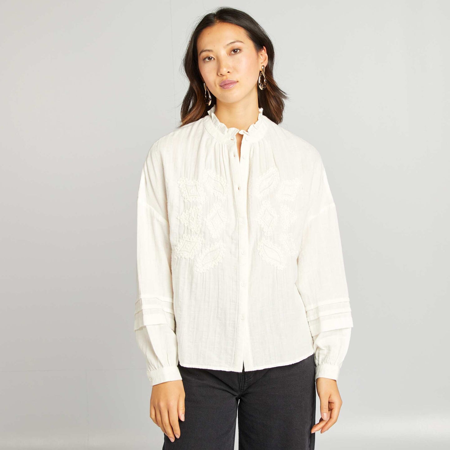 Chemise en gaze de coton brodée Beige