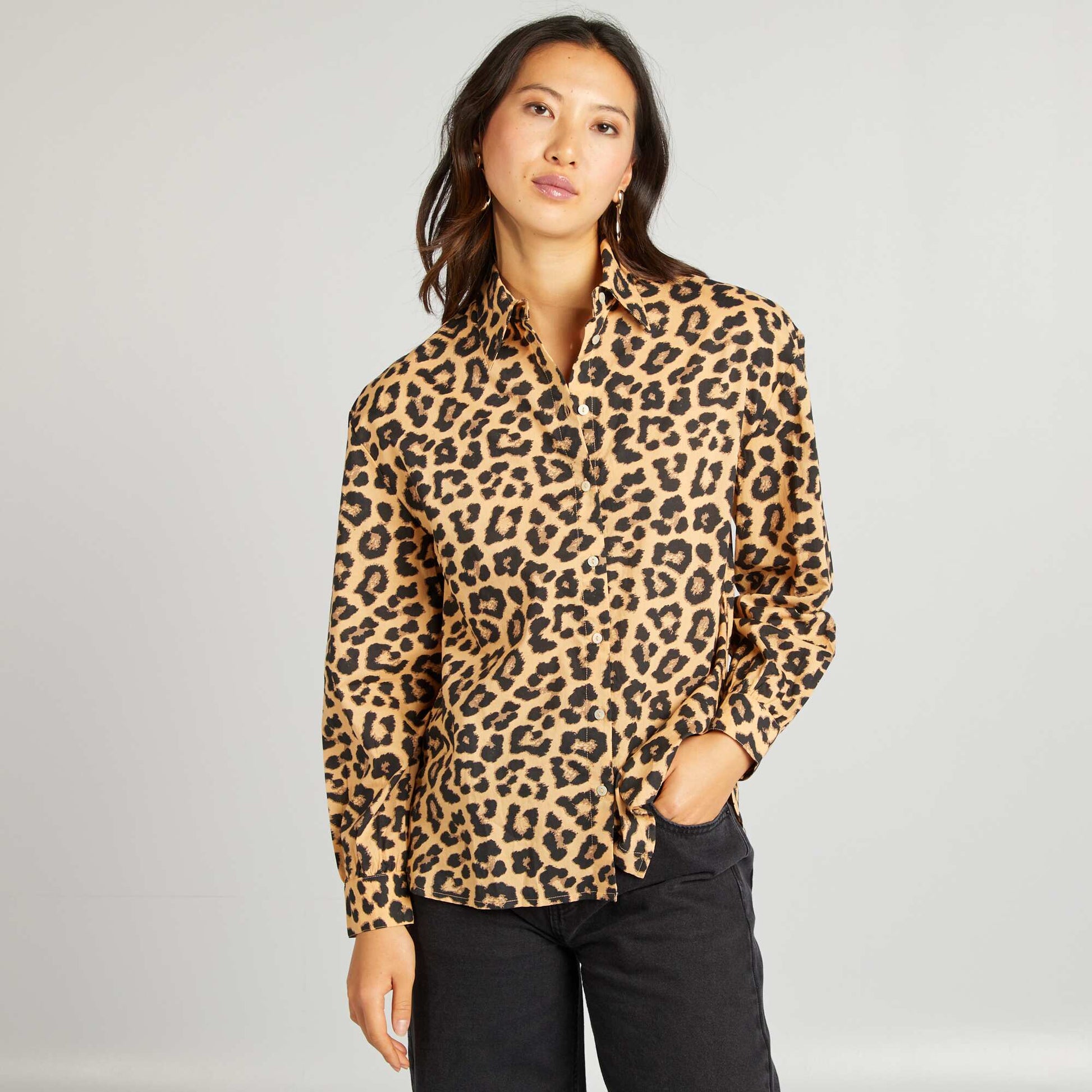 Chemise en coton léopard Marron