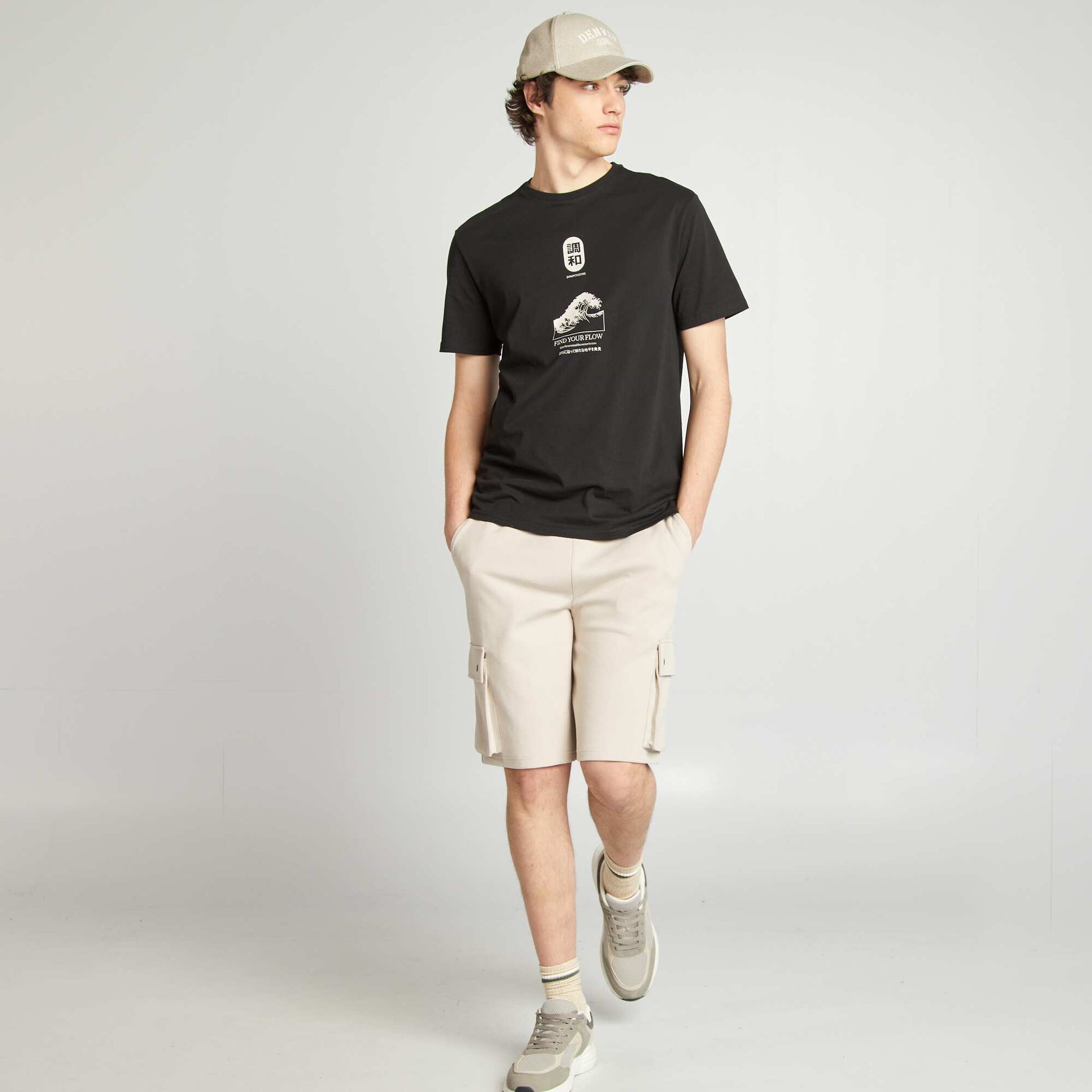 Short en molleton léger avec poches à rabats GRIS