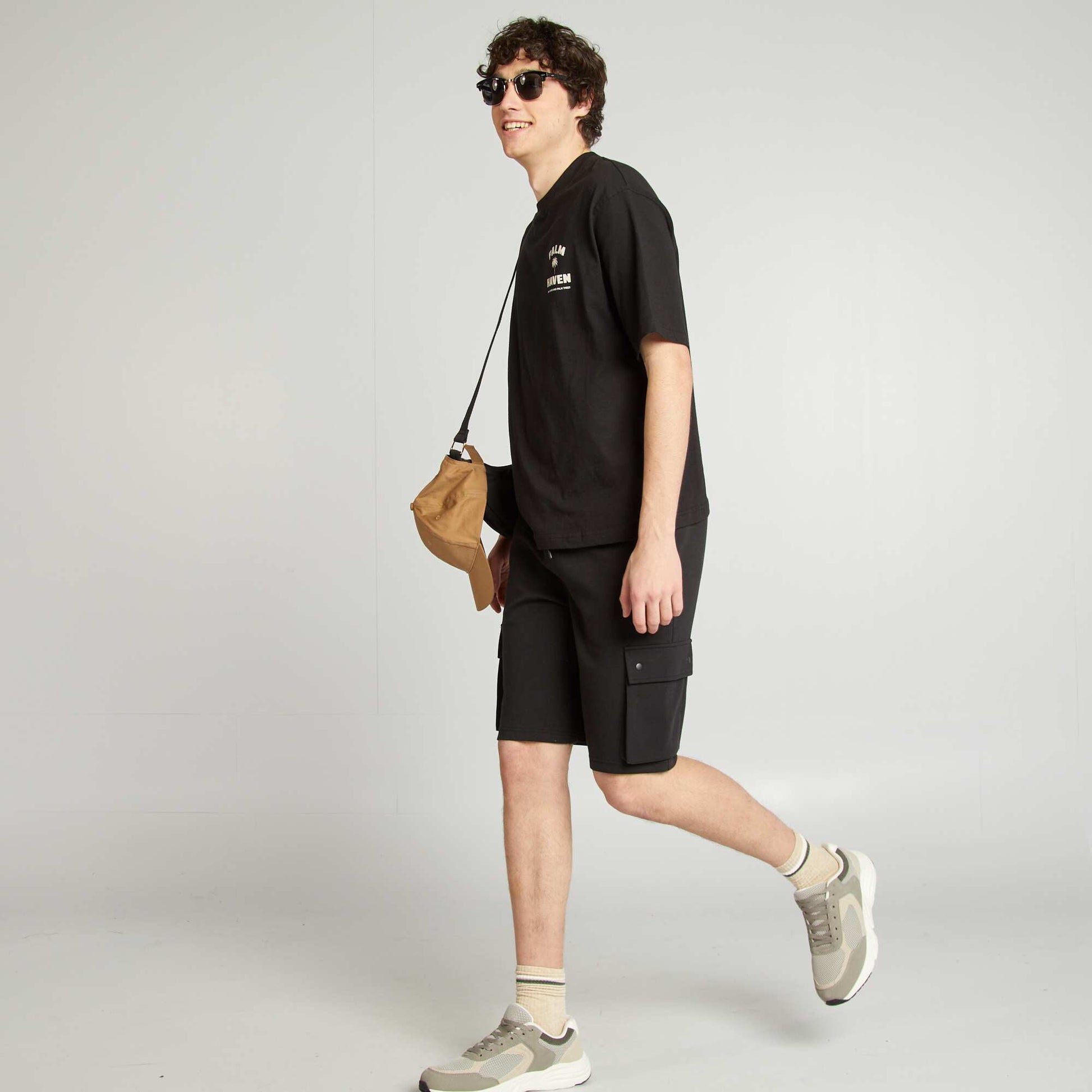 Short en molleton léger avec poches à rabats NOIR