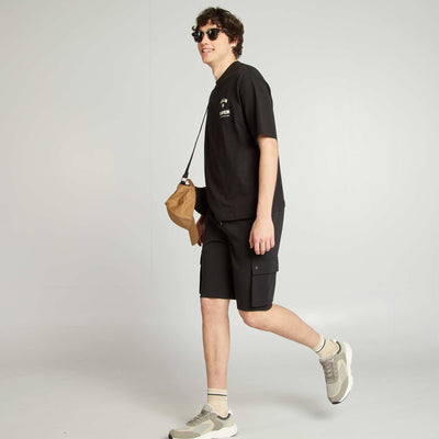 Short en molleton léger avec poches à rabats NOIR