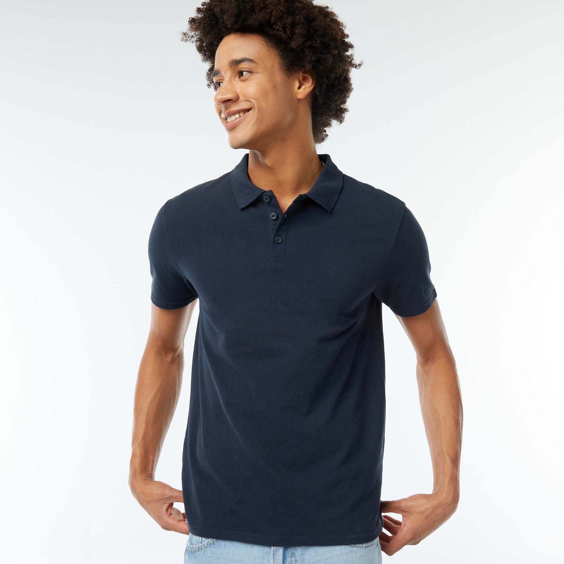 Polo en piqué de coton BLEU MARINE