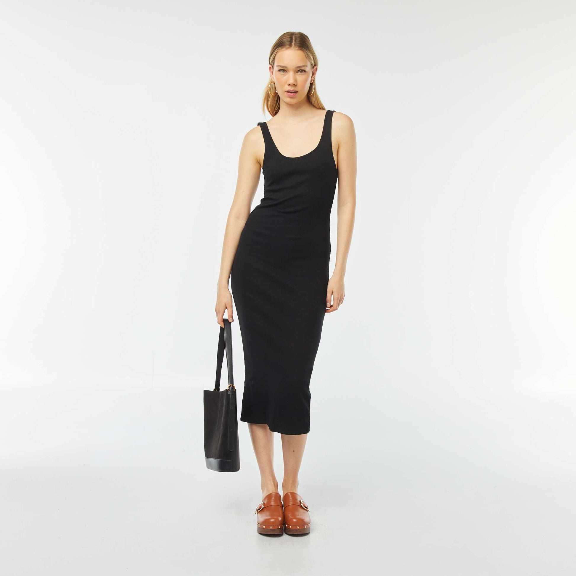 Robe midi côtelée sans manches NOIR