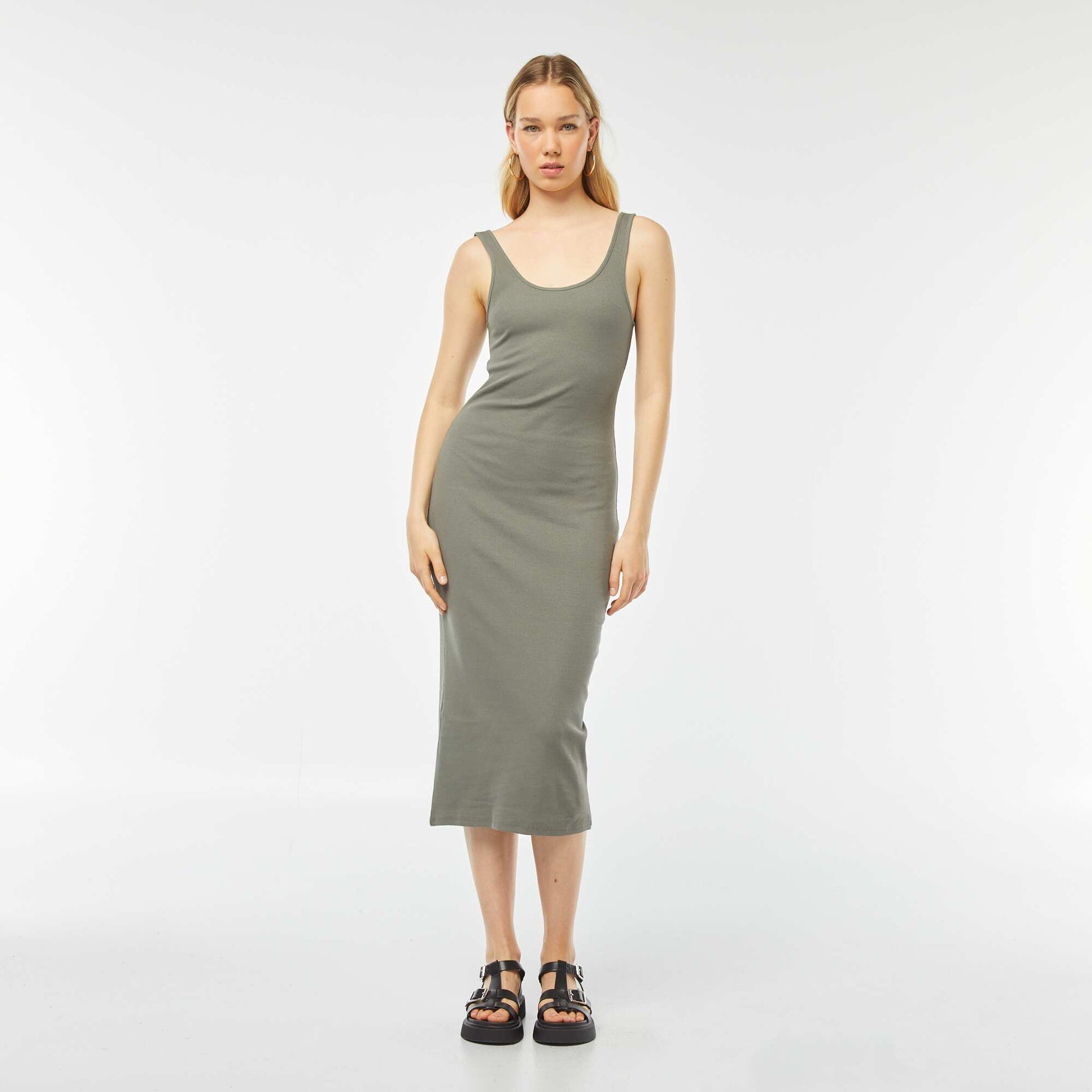 Robe midi côtelée sans manches KAKI