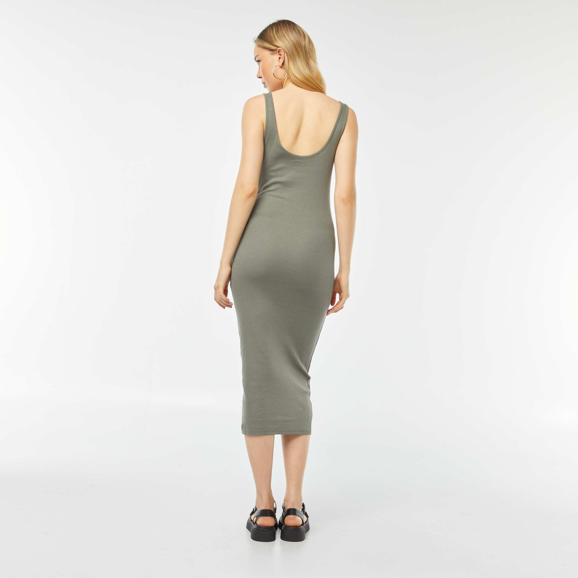 Robe midi côtelée sans manches KAKI