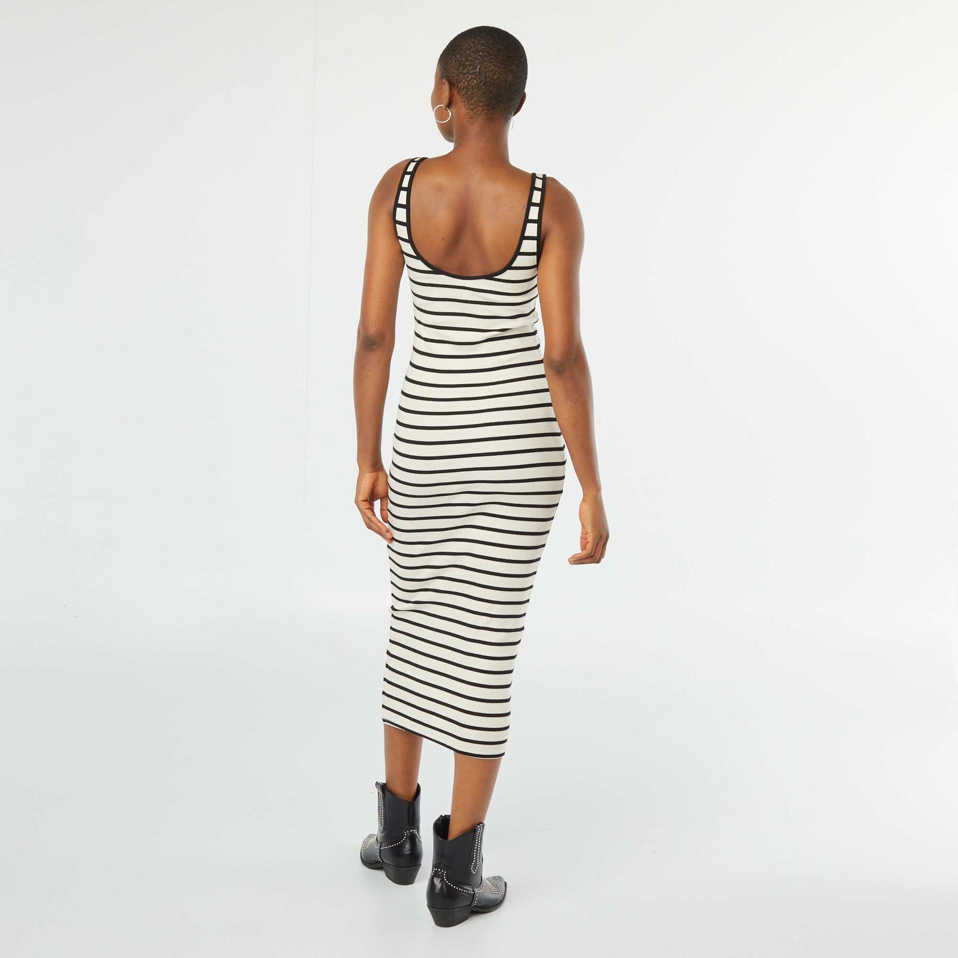 Robe midi côtelée sans manches BLANC RAYé