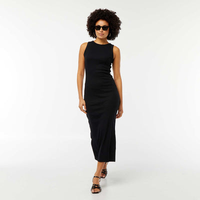 Robe midi côtelée sans manches NOIR