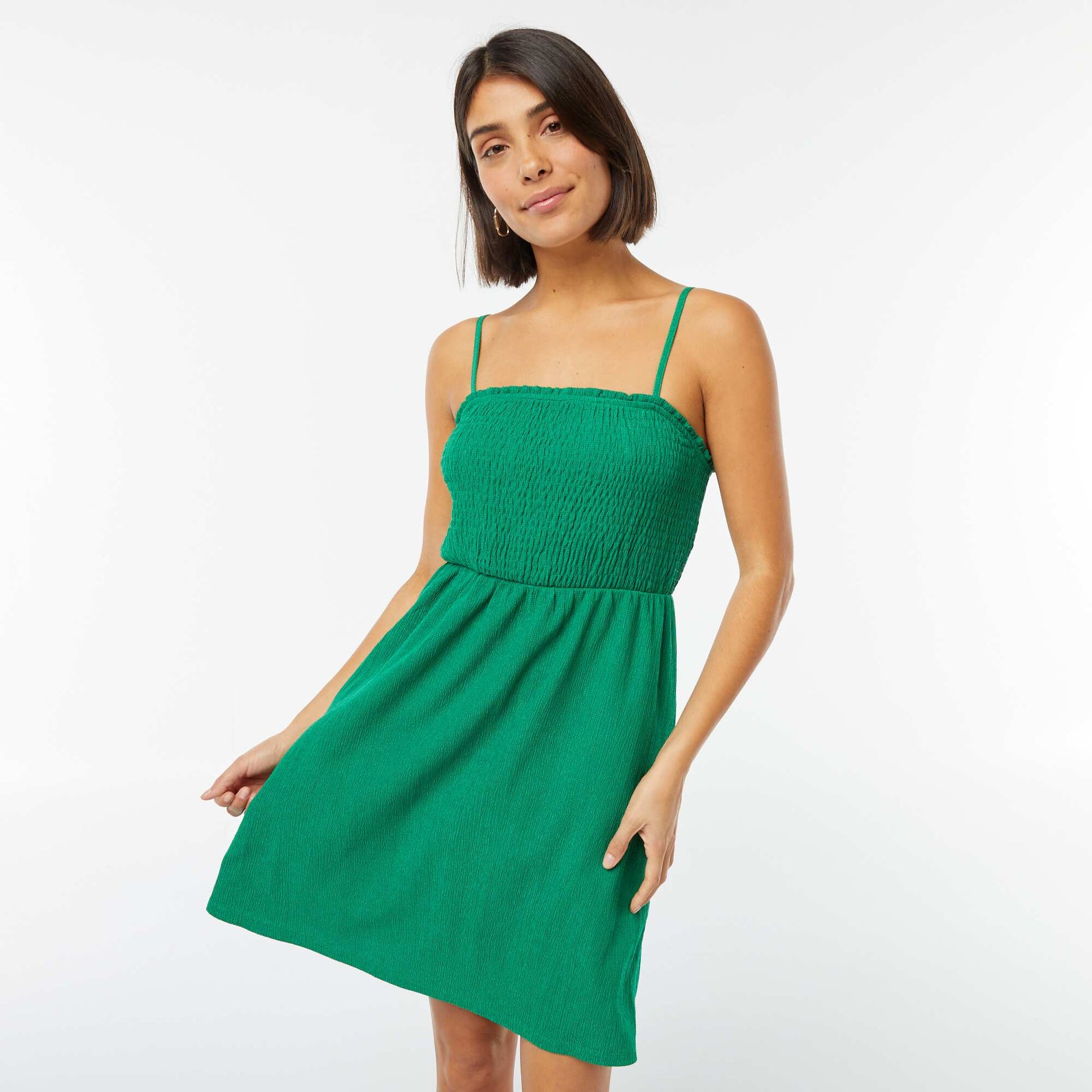 Robe midi smockée à bretelles VERT